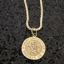 Michael Anthony Ma 14K Yellow Gold St Christopher Religious Pendant w Chain 4 gr picture
