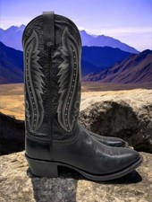 Lucchese 2000 Mens Cowboy Boots Size 8.5 Black Western Rodeo Farm Ranch Riding picture