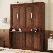Queen Size Wood Murphy Bed,Horizontal Space-Saving Wall Bed Cabinet w/Gas Struts picture