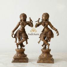 Bronze Apsara Idol Pair 5.5” | Chola Style Panchaloha Celestial Dancer Decor picture