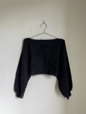 superdown Ava Hairy Knit Cropped Sweater in Black Size SMALL picture