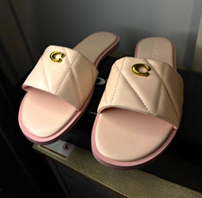 Coach Women’s Pink Quilted Logo Slide Sandals Leather Slip-On US 6 picture