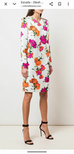 $1.5K New Escada White Floral V-Neck Long Sleeve Shift Knee Length Dress 38 8 M picture