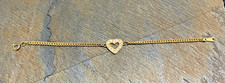 Vintage Gold Tone Chain Bracelet With Heart Pendant picture