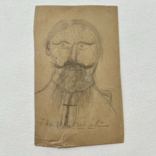 Antique Doodle Drawing Odd Funny Man Mustache Cross “The What Is it” Folk Art picture