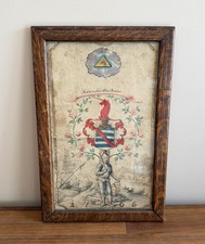 Antique Hand Painted Colored Family Crest Coat of Arms Crest Latin Motto 1767 picture