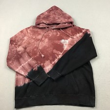 Stussy Hoodie Men Large Maroon Black Tie Dye World Tour Pullover Streetwear L picture