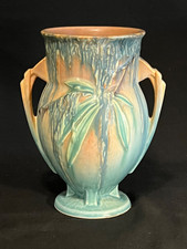 Vintage Roseville Pottery Moss Vase 776-7 w Double Handles & Matte Glaze 1936 picture