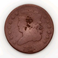 1826 Classic Head Half Cent Early US Copper Coin Damaged picture