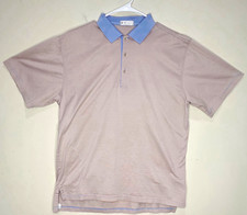 Peter Millar Men's M Regular Blue/Melon Tan Striped Short Sleeve Collared Polo picture