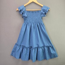 SHEIN Girls Dress Flutter Sleeve Smocked Ruffle Hem Size 7Y Blue Summer Boho picture
