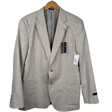 NWT Stafford Sport Coat Men 44R Sand Herringbone Linen Cotton Classic Preppy picture