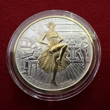 1 Troy oz .999 Silver Prospector Series CAN CAN GIRL -Polished- 24K Gilding-SFS picture