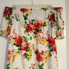 Sandra Darren Women's 12 White Floral Off Shoulder Lace Lined Knee Dress picture