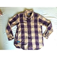 KAVU Plaid Button-Down Flannel Shirt-Jacket - Wren (Purple / Tan) - Women's M picture