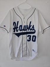 Vintage 1990s Fukuoka SoftBank Hawks White and Blue Baseball Jersey. Size XL. picture