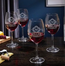 Custom Engraved Wine Glasses Personalized Wine Set of 4 Four Stemmed Glasses picture