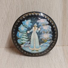 Russian Snow Maiden Forest Trinket Box Mini Hand Painted Signed Lacquered 2 1/4
