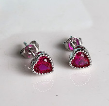 1CT 925 Sterling Silver Heart Ruby Bezel Basket Back 6.3mm Earrings Gemstone picture
