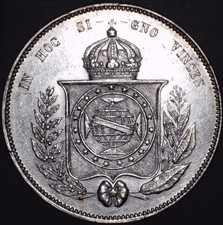 1856 Brazil 2000 Réis - Emperor Pedro II - Huge .917 Silver Coin - KM466 - Ch.BU picture
