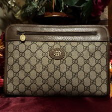 GUCCI Vintage PVC Canvas & Leather Clutch Bag Secondary Accessories Purse Italy picture