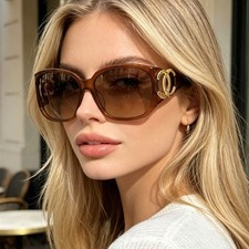 Chanel Women Sunglasses CC Mark Transparent Brown Frame Oversized Wrap Shades picture