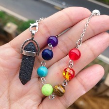 10pcs volcanic rock stone gemstone 7 chakra pendulum Reiki healing amulet #za picture