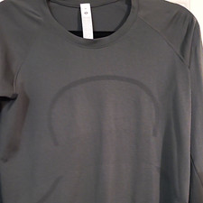 lululemon athletica Gray Thumbholes Stretch Crew Neck Raglan Top Womens 10 picture