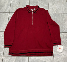Vintage Elisabeth Liz Claiborne 1X Red Quarter Zip Pullover Cotton NWT picture