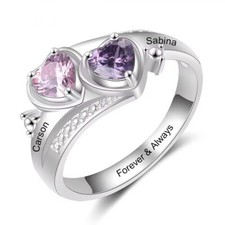 Customized Two Name Birthstone Ring Engraved Jewelry Partner Gift Romance Heart picture
