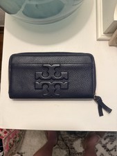 Tory Burch Women's Blue Solid Zip-Around Wallet w/ Logo, Zipper, Card Slots picture