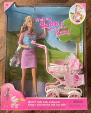 Mattel Walking Barbie & Baby Sister Krissy Interactive Doll Set w/Stroller 22232 picture