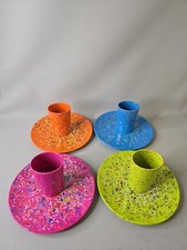 4 Zak 9” Speckled Confetti Dinner Plates Pink Lime Green Orange Blue & Oval Cups picture