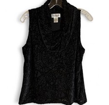 Alfani Black Floral Velvet Burnout Whimsigoth Cowl Neck Tank Top Women’s L Y2K picture
