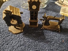 Lot of 3 Vintage Die Cast Metal Miniature Pencil Sharpeners Clocks Sewing picture