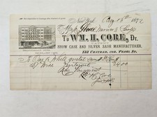 1872 antique WM H CORE ny SHOW CASE and SILVER STASH MANUFACTURER invoice picture