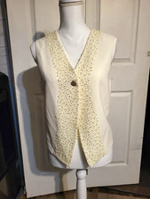 Ann Tjian for Kenar Women’s Ivory Satin Beaded Button V-Neck Vest L picture