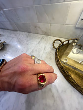 Vintage 10K Gold Ring Large Red Ruby Synthetic Stone Sz 9.25 6.95g Retro picture
