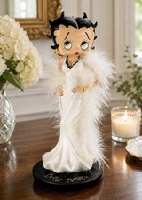 RARE Betty Boop Figurine White Evening Gown Feather Boa 2006 King Features 8” picture