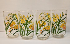 Vintage 1970's 80's Drinking Glasses Tumblers Yellow & White Flowers Set Of 4 picture