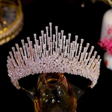 Luxury Rose Cubic Zirconia Big Crown Queen Headdress Diadem Prom Quinceanera picture