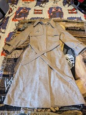 Vtg 60/70s CUBALAN Womens 7/8 Beige Tan  Wool Trench Coat Long Buttoned Overcoat picture