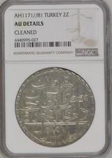 Ottoman Empire 1768/9 AH 1171 Year 81 Mustafa III 2 Zolota NGC AU Cleaned picture