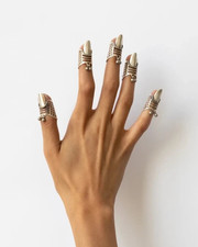 Silver Plated Lattice Nail Armor Rings Brass Metal Fingertip Claw Rings for gift picture