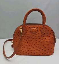 KWANPEN brown ostrich leather gold hardware top handle bag picture