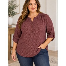 Antilia Femme women's Burgundy Printed Henley Top picture