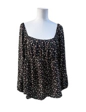BloomChic Floral Peplum Blouse NWT Size 14-16 Black Smocked Cottagecore Top picture