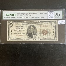 1929 $5 Type 1 Silver Springs, NY CH 6148 Fr. 1800-1 PMG 25 Circulated picture