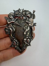 Vintage Brooch Pendant Margot de Taxco Heart Cherub Angel Large Size picture