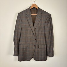 Coppley Reda Super 130s Wool Plaid Blazer Sport Coat 44R Made in Canada Brown picture